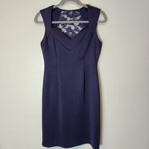 Connected Apparel Sheath Dress Sz 16 Navy Blue Lace Soft Stretch Knit Wedding